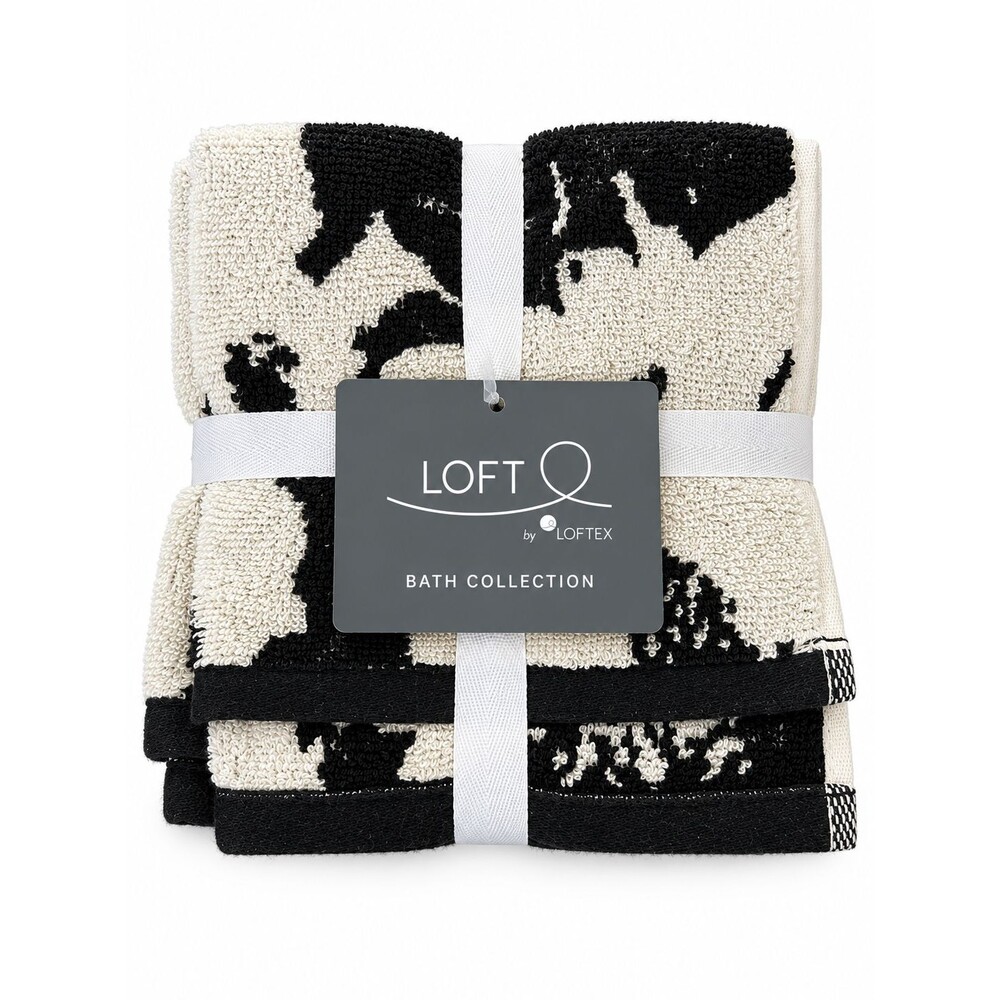 Loft by Loftex Abstract Facecloths Washcloths Soft Cotton Black White Set of 4